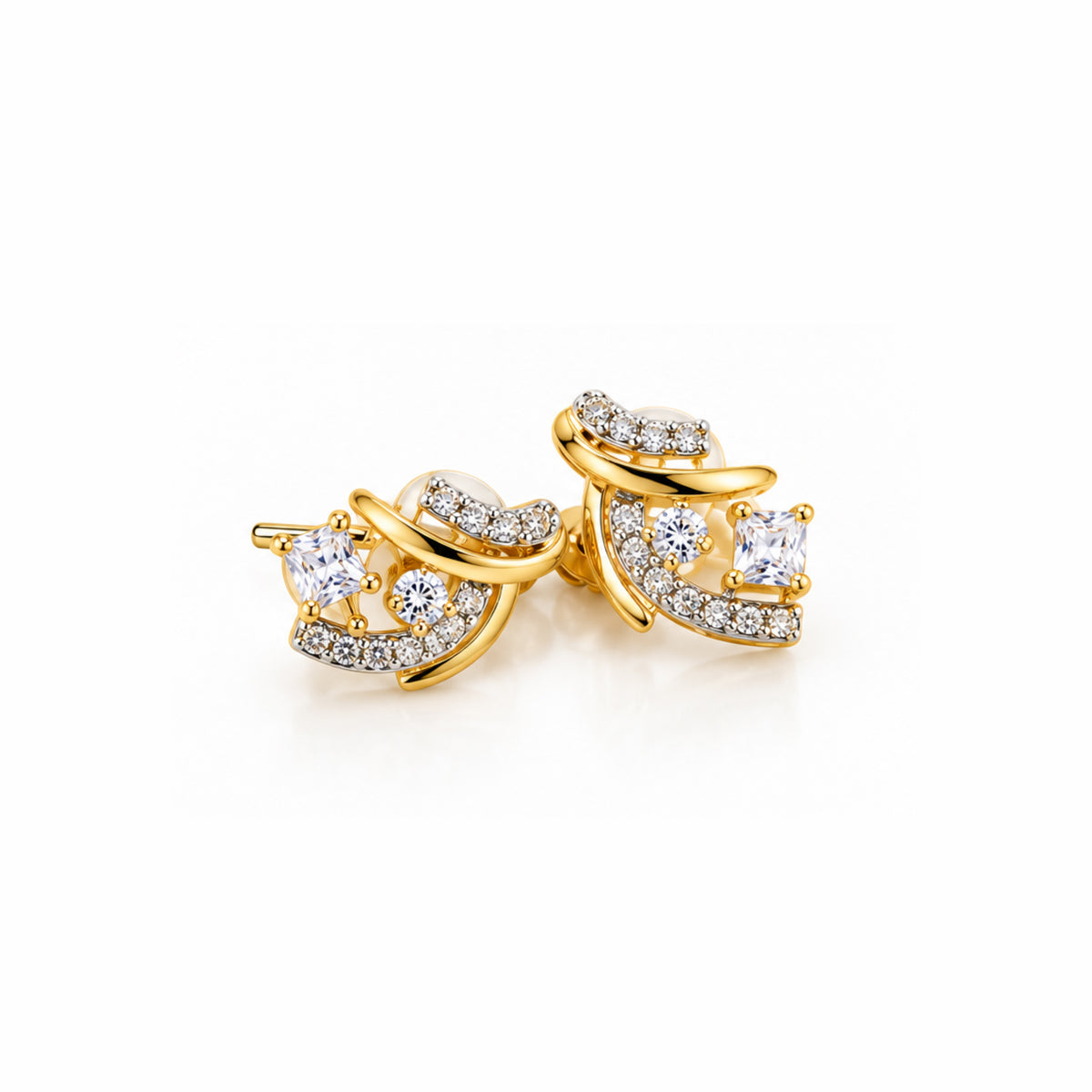 Gold Crystal Leaf Stud Earrings