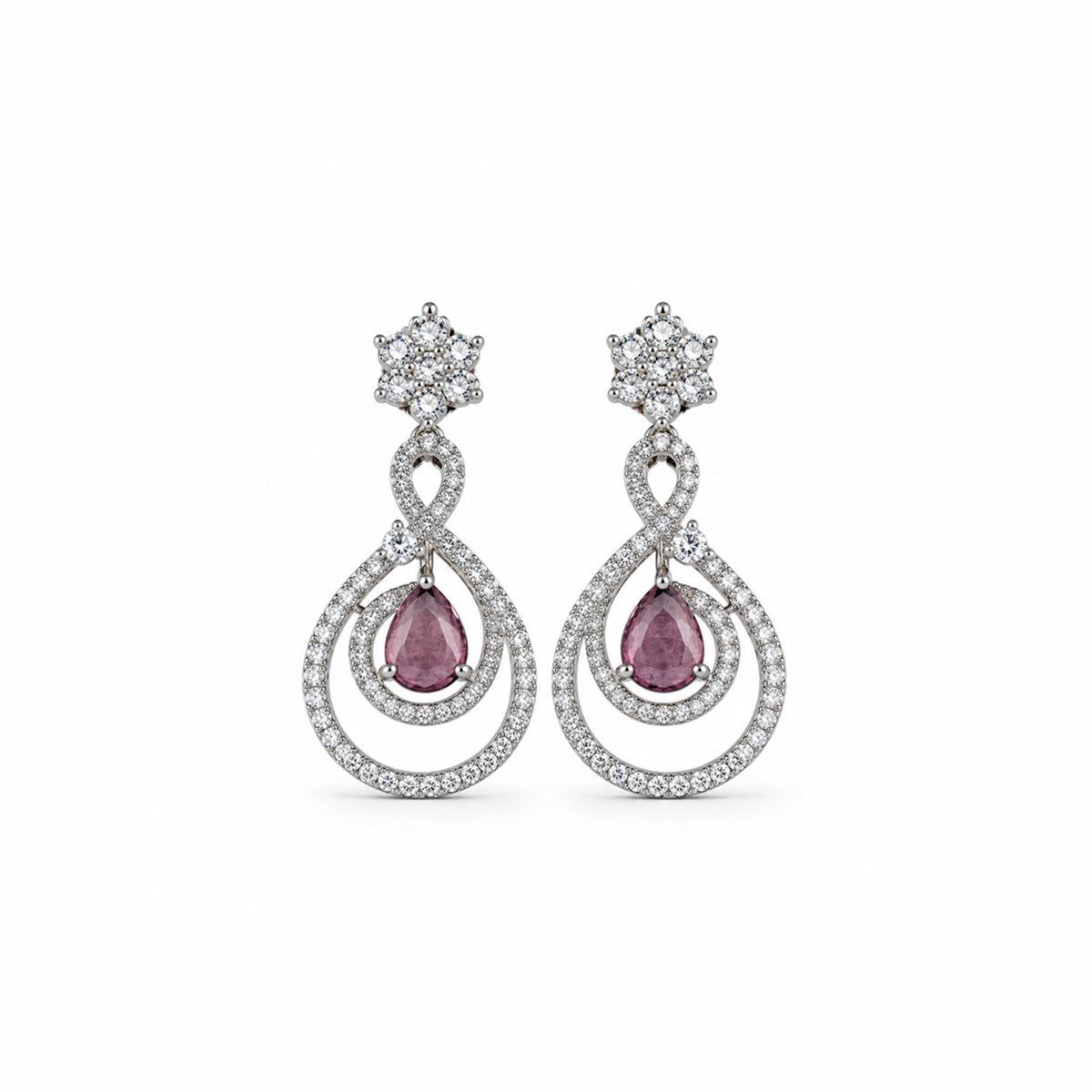 Women's Elegant Silver-Toned Pink Stone- Necklace