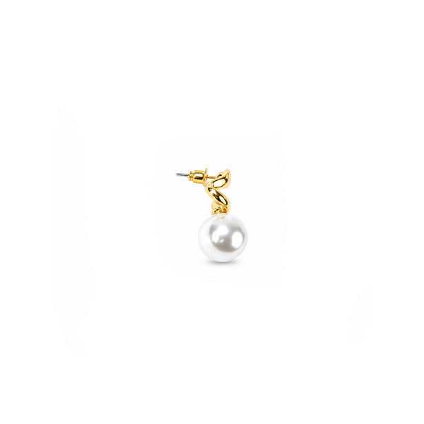 Women's Gold-Toned Contemporary Twisted Design Pearl Drop Earrings