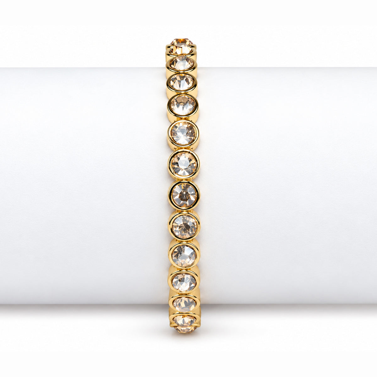 Women's Gold-Toned White Crystal Stone-Studded Stretchable Tennis Bracelet