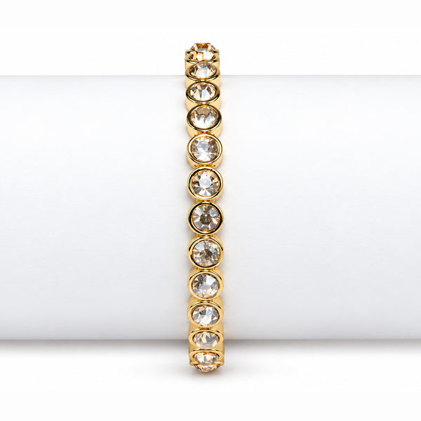 Women's Gold-Toned White Crystal Stone-Studded Stretchable Tennis Bracelet