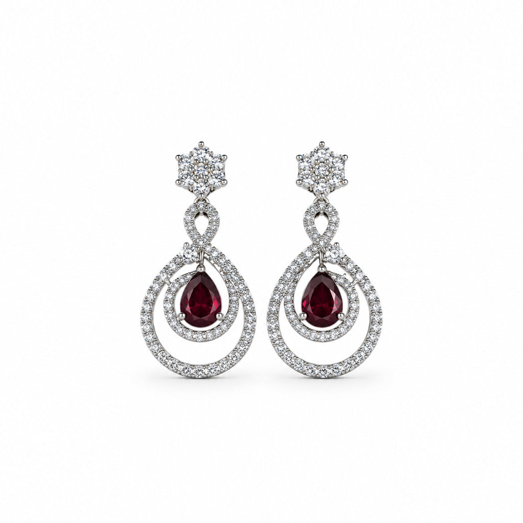 Women's Elegant Silver-Toned Red & Green Stone-Necklace