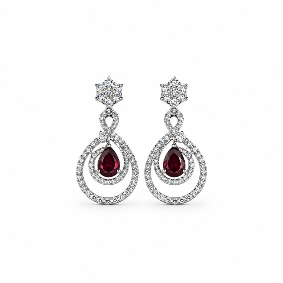 Women's Elegant Silver-Toned Red & Green Stone-Necklace