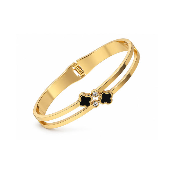Gold Clover Open Cuff Bracelet for Women