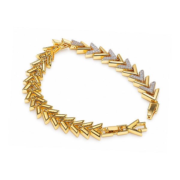 Men’s Gold-Toned CZ Studded Chevron Link Bracelet
