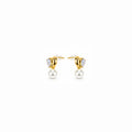 Women's Gold-Toned Crystal Studded Heart-Shaped Pearl Drop Earrings