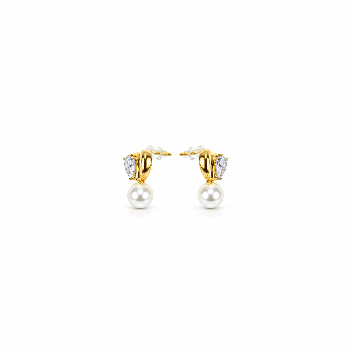 Women's Gold-Toned Crystal Studded Heart-Shaped Pearl Drop Earrings