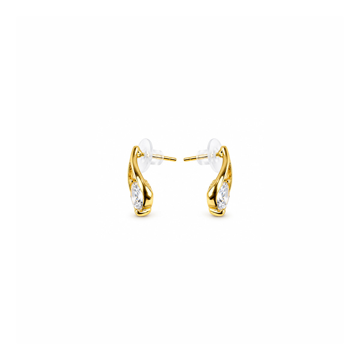 Women's Gold-Toned Teardrop Design White AD Stone Stud Earrings