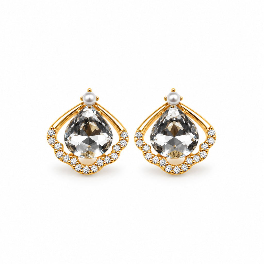 Gold-Toned White Stone-Studded Pendant Necklace