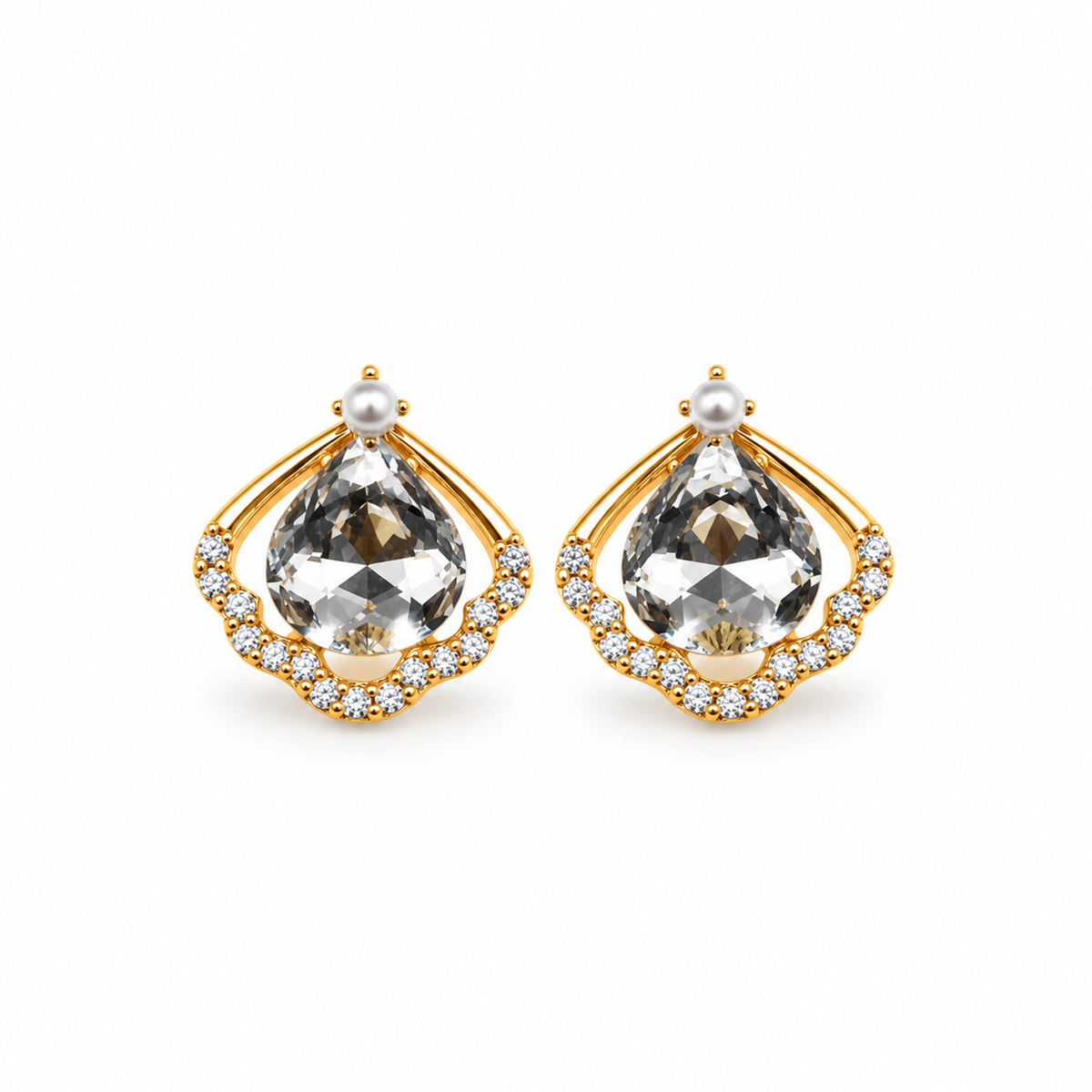Gold-Toned White Stone-Studded Pendant Necklace