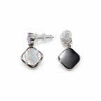 Elegant Silver-Toned Crystal Stud & Mother-of-Pearl Drop Earrings
