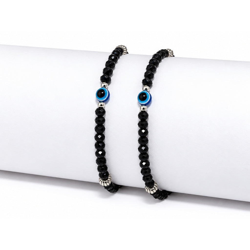 Women's Black Beaded Evil Eye Anklet