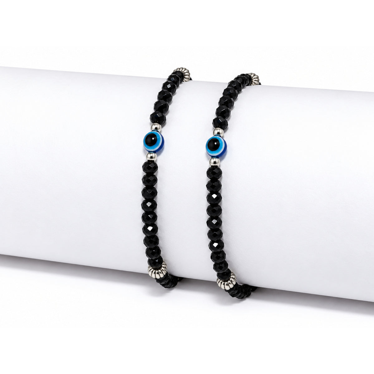 Women's Black Beaded Evil Eye Anklet
