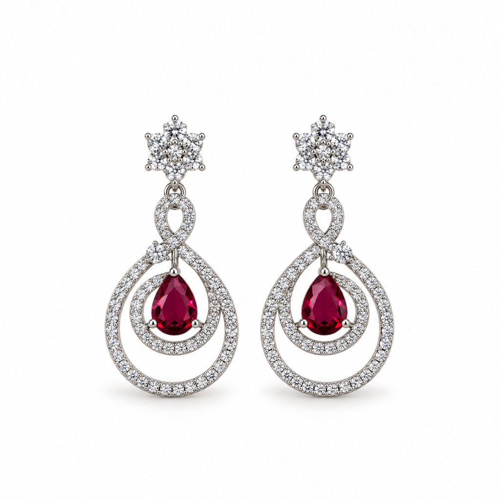Silver-Toned Ruby Red Stone-Studded Necklace