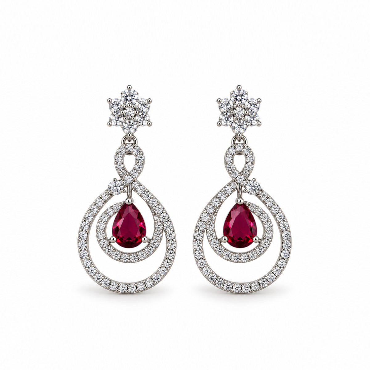 Silver-Toned Ruby Red Stone-Studded Necklace