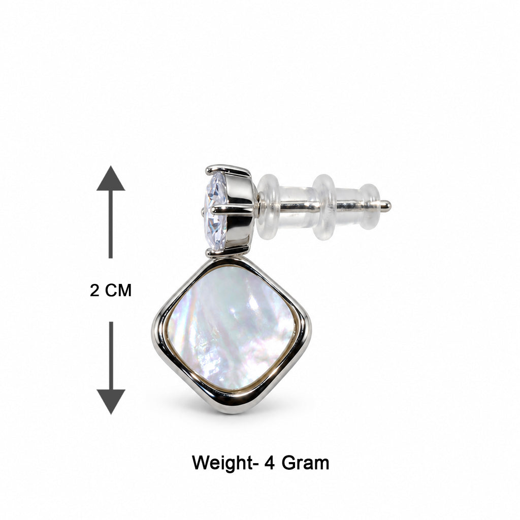 Silver-Toned Crystal Studded Mother of Pearl Look Geometric Drop Earrings
