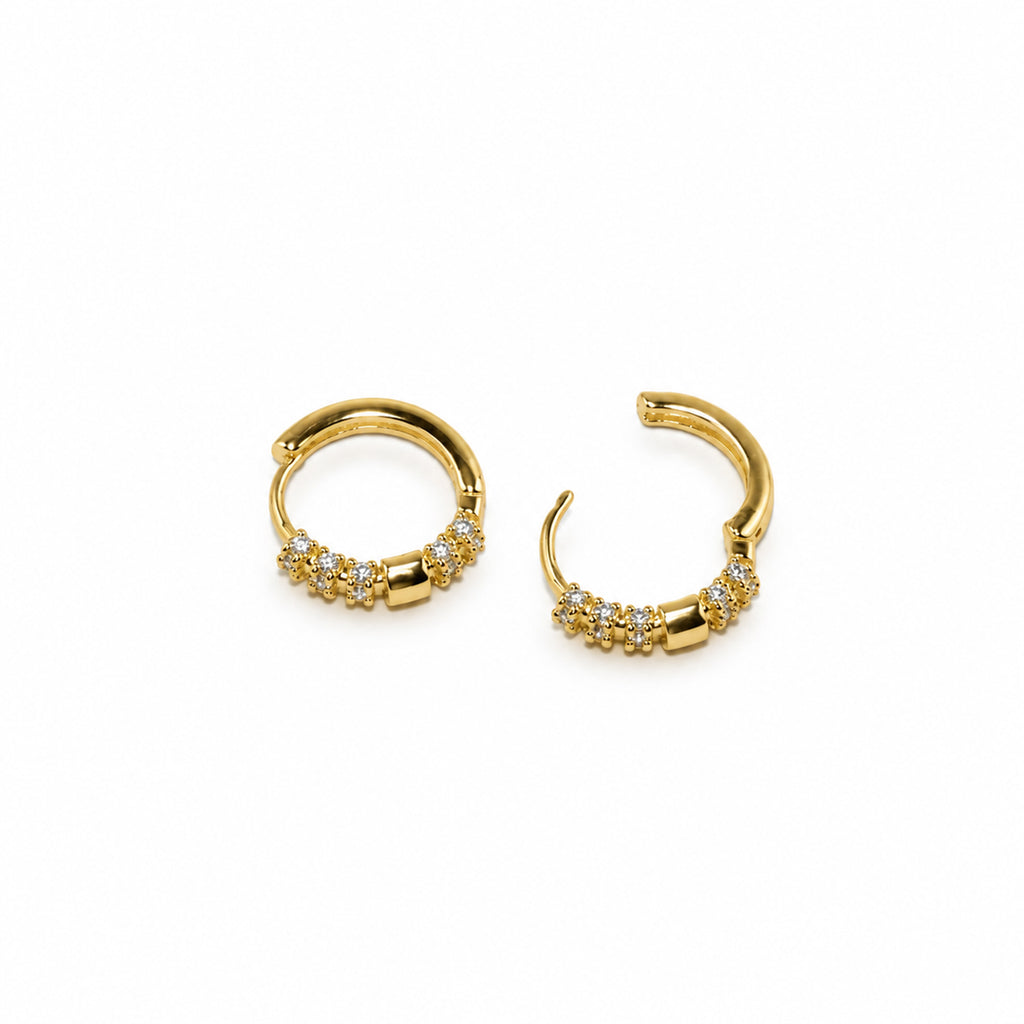 Gold-Toned Crystal Studded Geometric Huggie Hoop Earrings