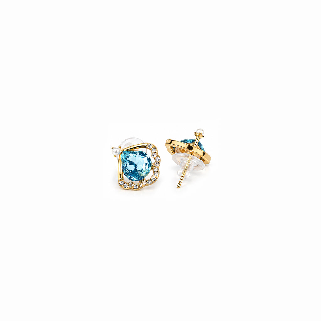 Women's Gold-Toned Blue Teardrop Stone-Studded Pendant Necklace & Earrings Jewellery Set