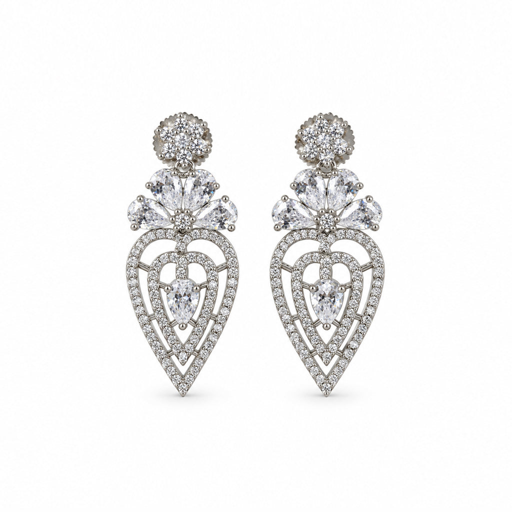 Silver-Toned American Diamond Leaf Drop Necklace