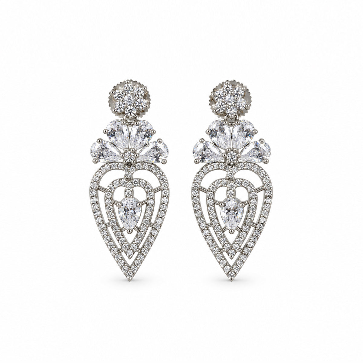 Silver-Toned American Diamond Leaf Drop Necklace