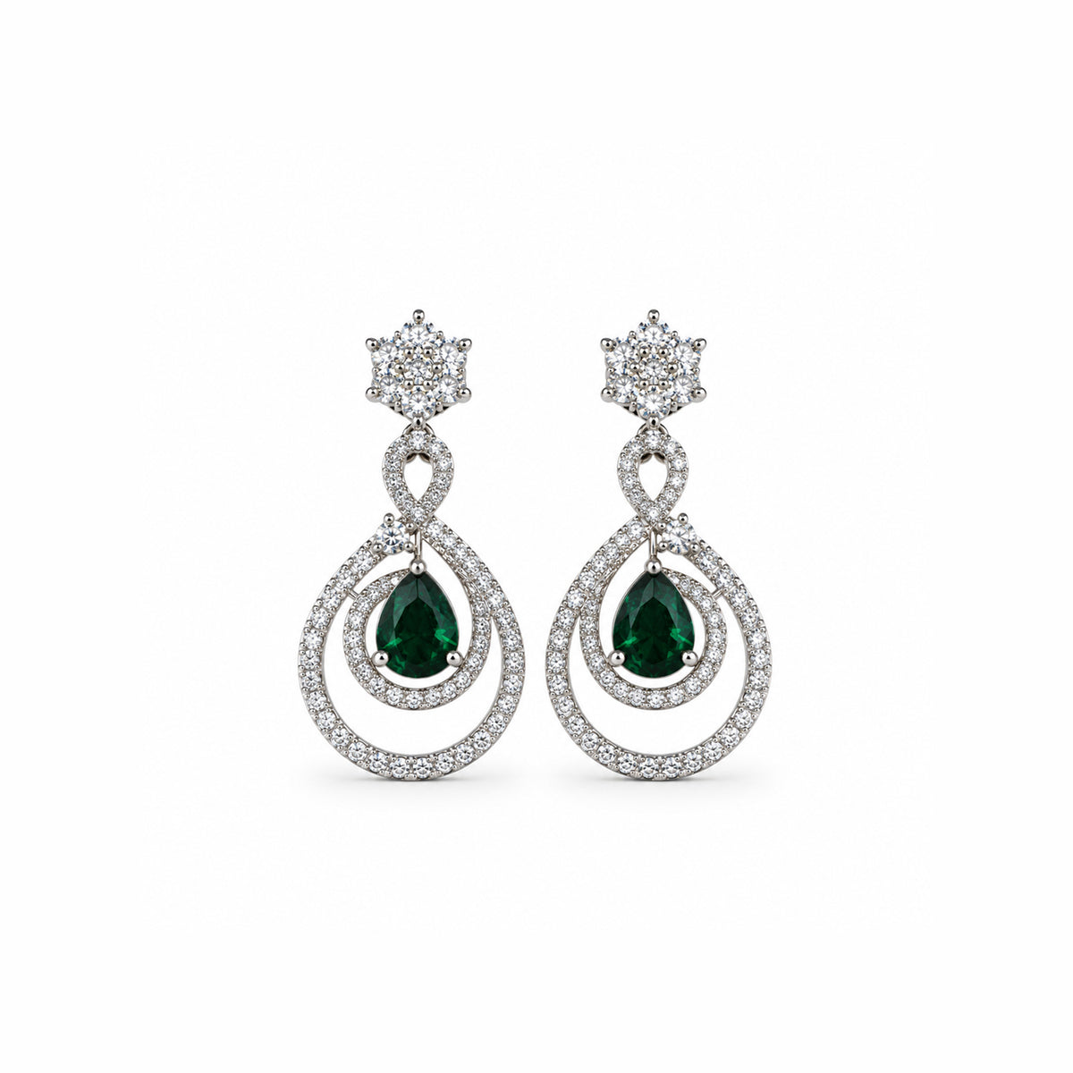 Women's Elegant Silver-Toned Emerald Green  Necklace