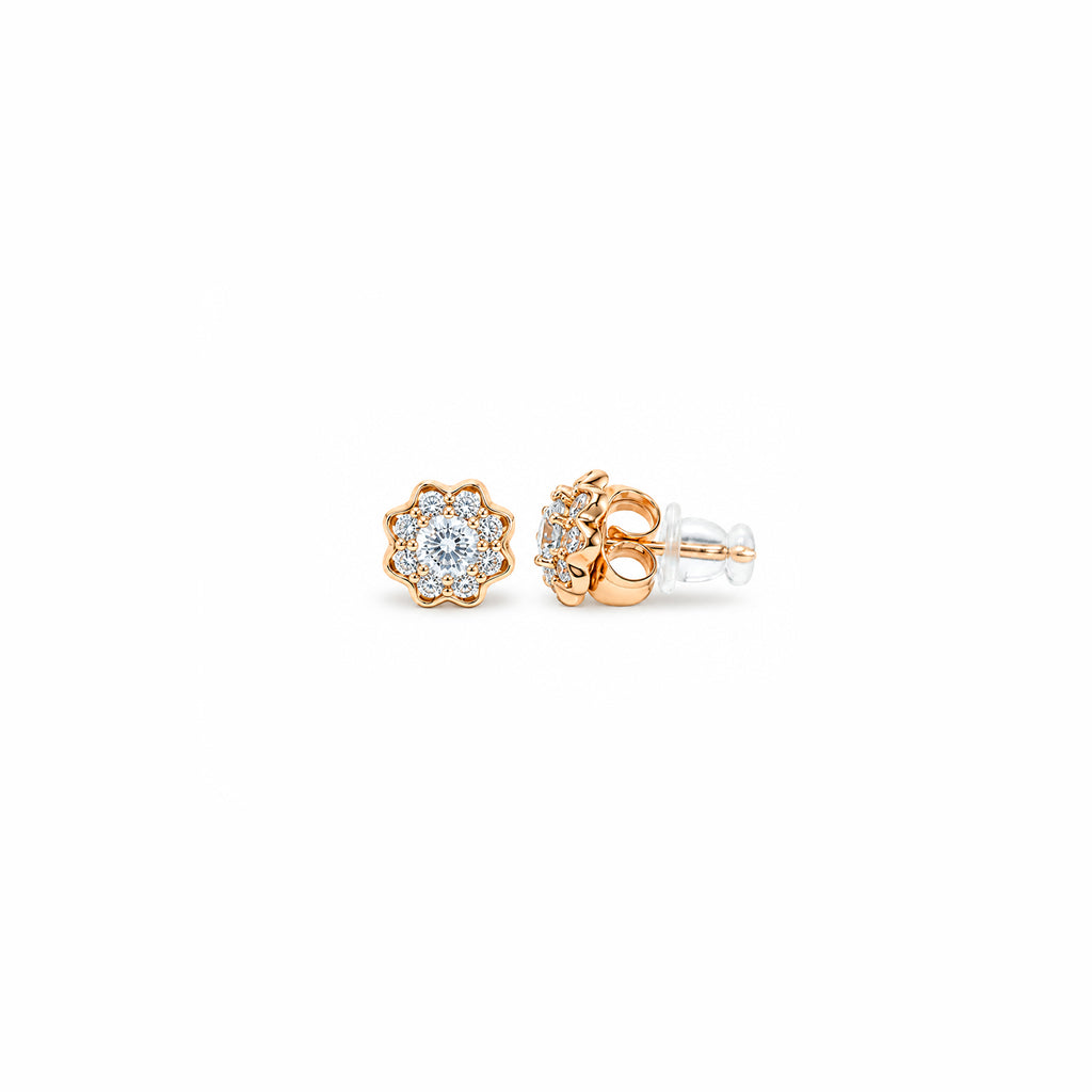 Women's Elegant Rose Gold-Toned Sparkling Solitaire Floral Cluster Stud Earrings