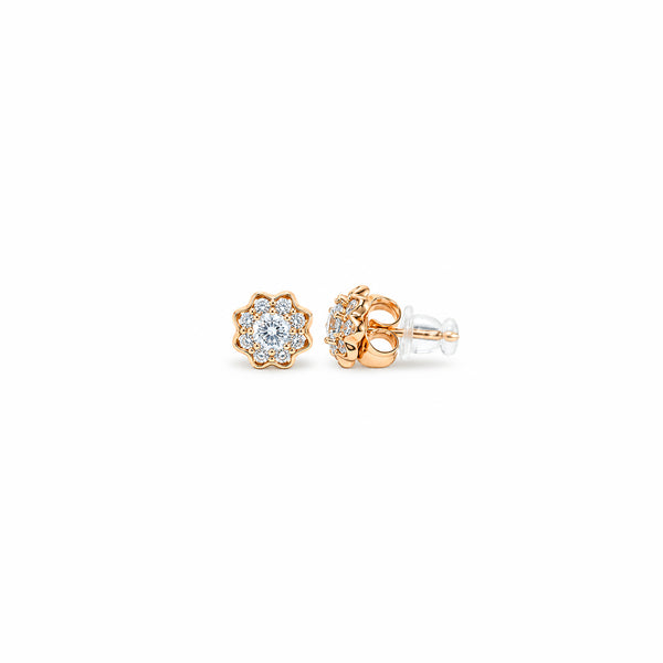 Women's Elegant Rose Gold-Toned Sparkling Solitaire Floral Cluster Stud Earrings