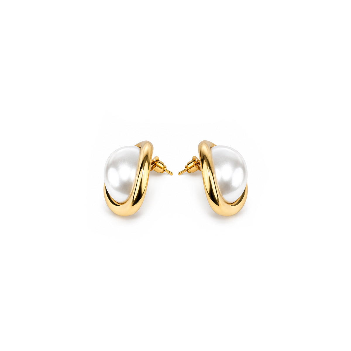 Women's Gold-Toned Oval White Pearl-Effect Statement Stud Earrings