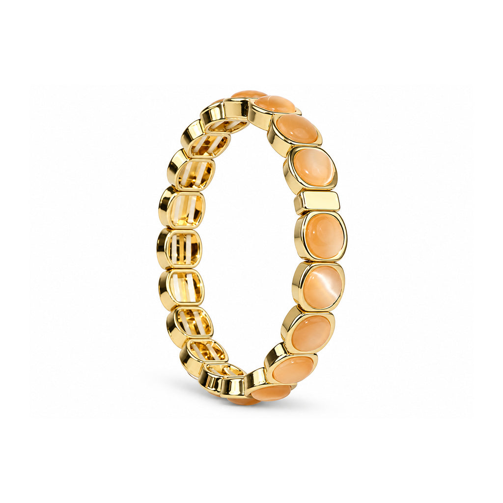 Women's Gold-Toned Peach Pink Stone-Studded Stretchable Bracelet