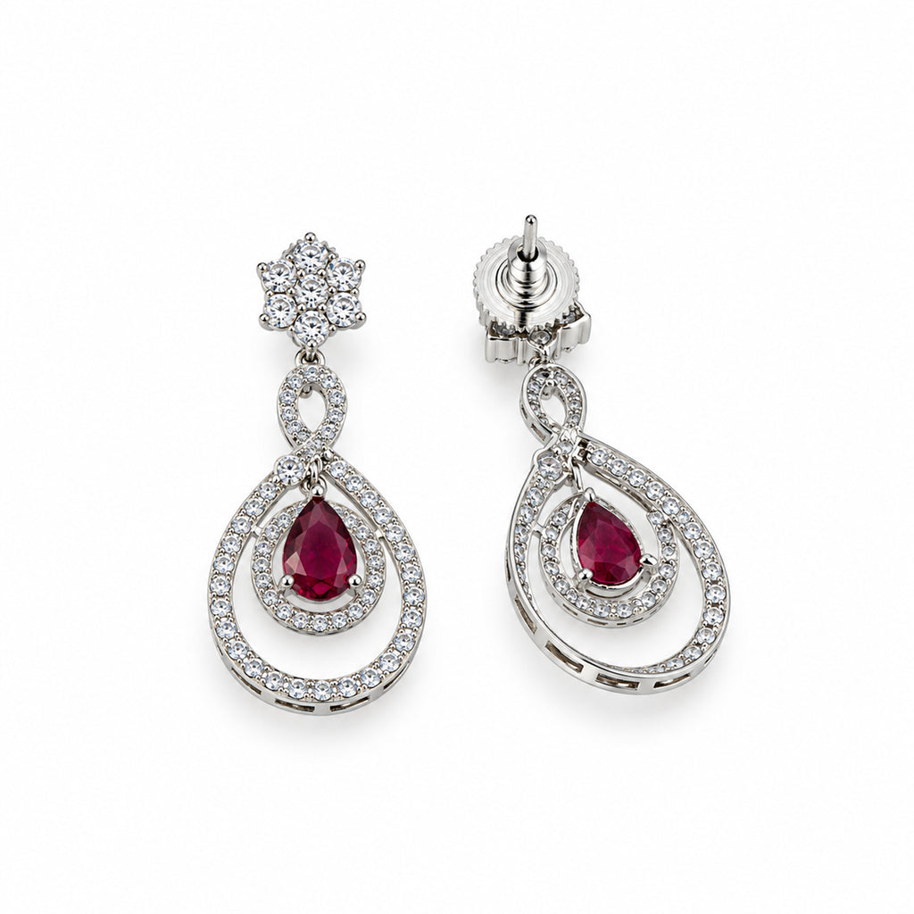 Silver-Toned Ruby Red Stone-Studded Necklace