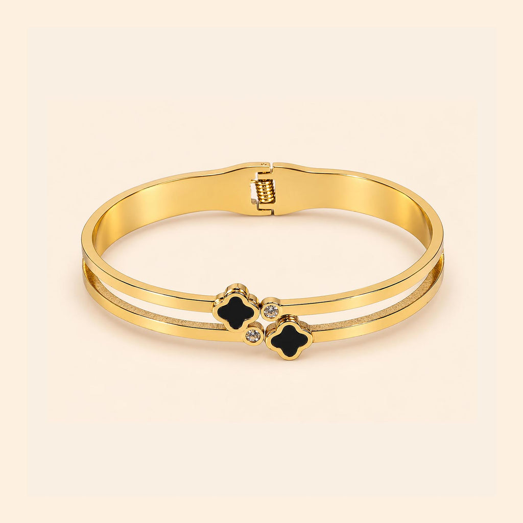 Gold Clover Open Cuff Bracelet for Women