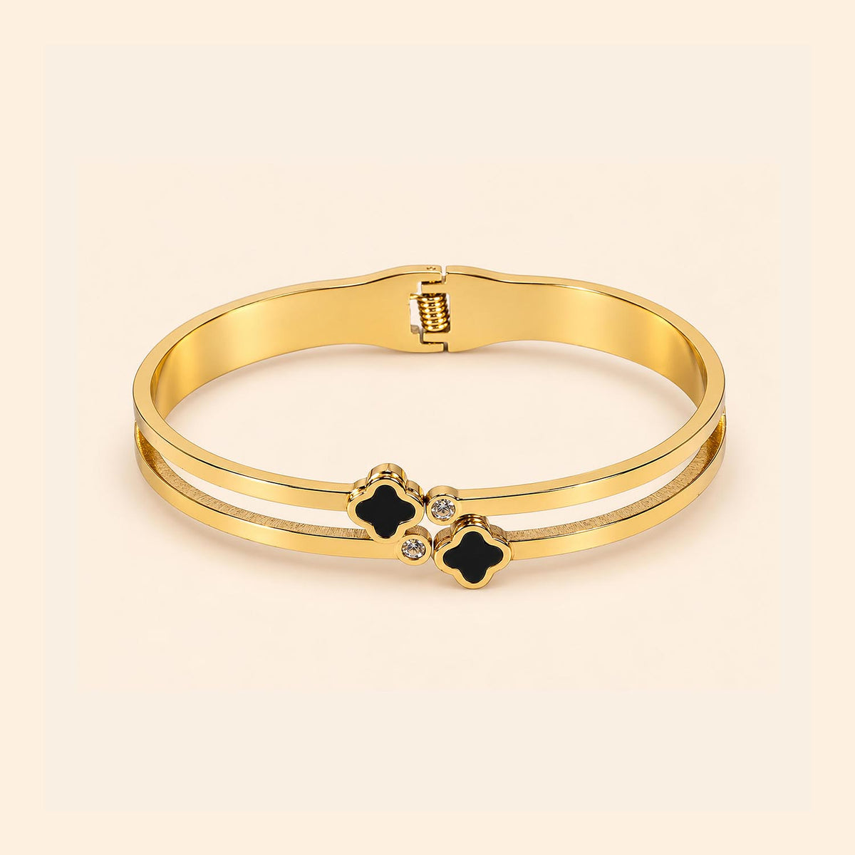 Gold Clover Open Cuff Bracelet for Women