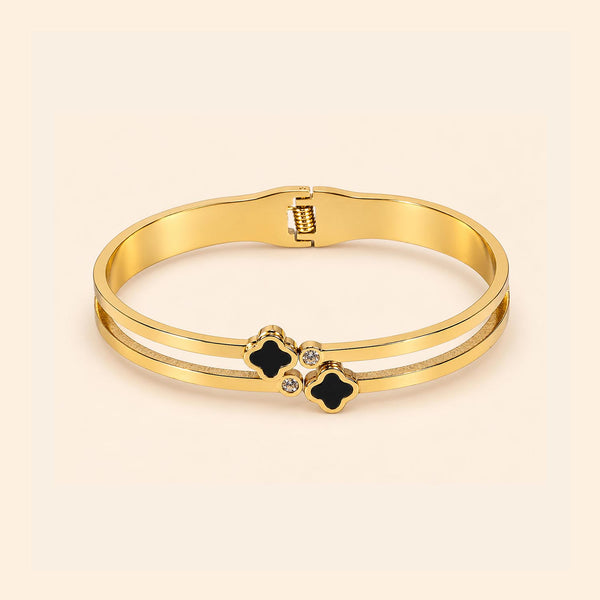 Gold Clover Open Cuff Bracelet for Women
