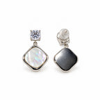 Silver-Toned Crystal Studded Mother of Pearl Look Geometric Drop Earrings