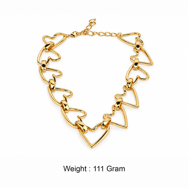 Women's Elegant Gold-Toned Interlinked Heart Design Chunky Chain Necklace