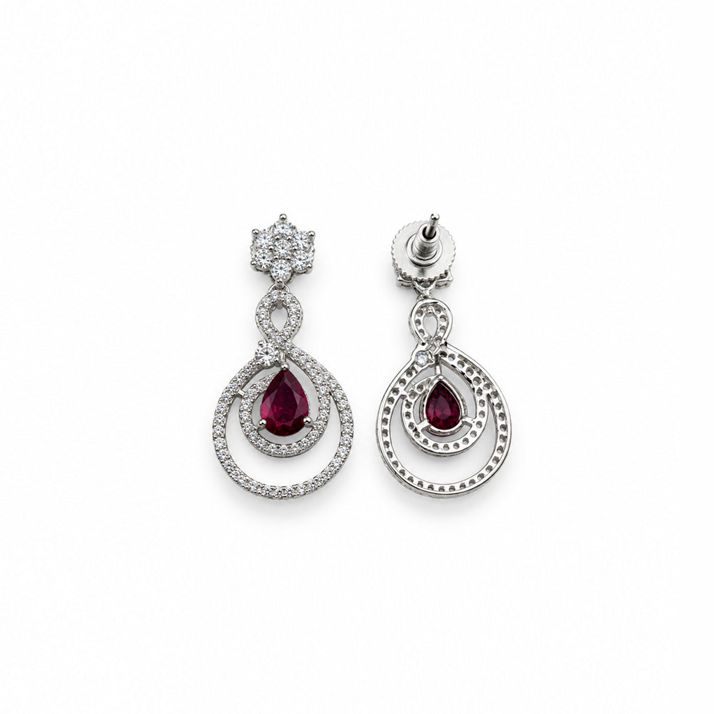 Women's Elegant Silver-Toned Red & Green Stone-Necklace