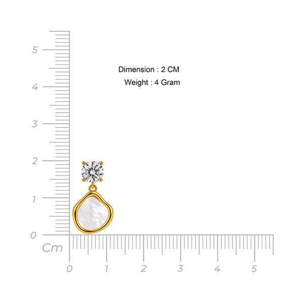 Women's Gold-Toned White Stone-Studded Mother-of-Pearl Effect Drop Earrings
