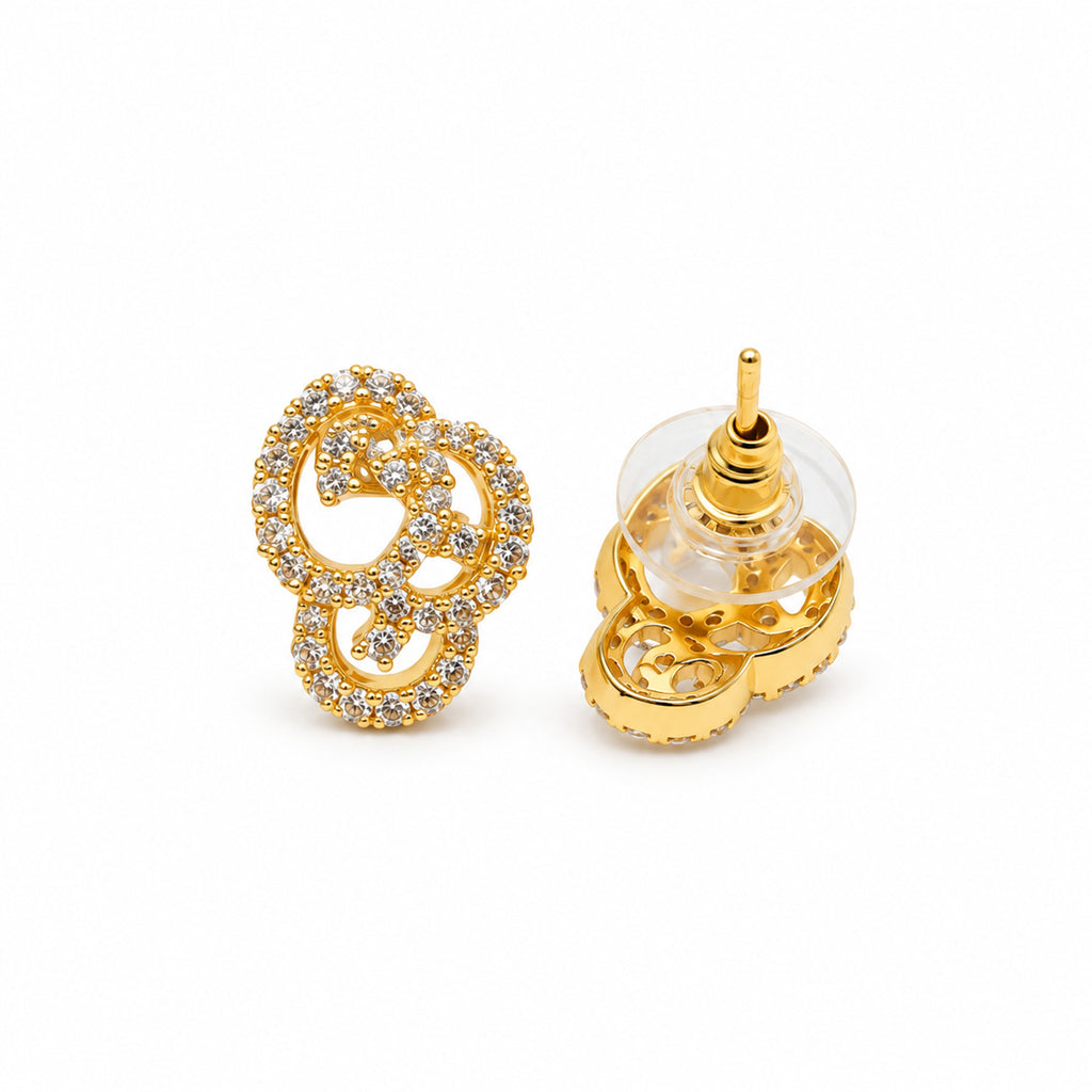 Elegant Gold-Toned Floral Swirl Crystal-Studded Pendant & Earrings Jewellery Set