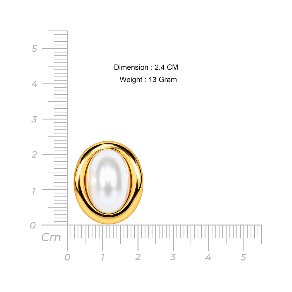 Women's Gold-Toned Oval White Pearl-Effect Statement Stud Earrings
