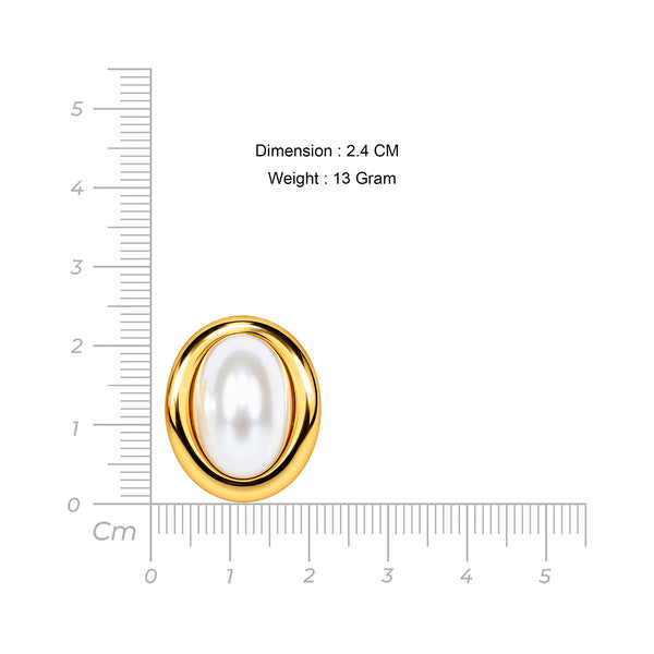 Women's Gold-Toned Oval White Pearl-Effect Statement Stud Earrings
