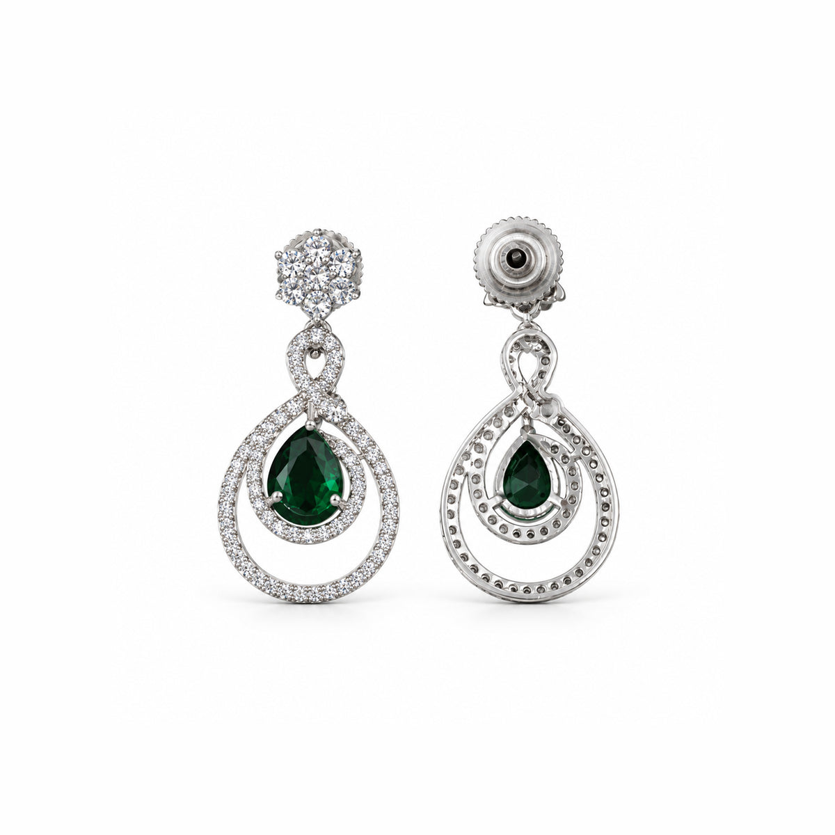 Women's Elegant Silver-Toned Emerald Green  Necklace