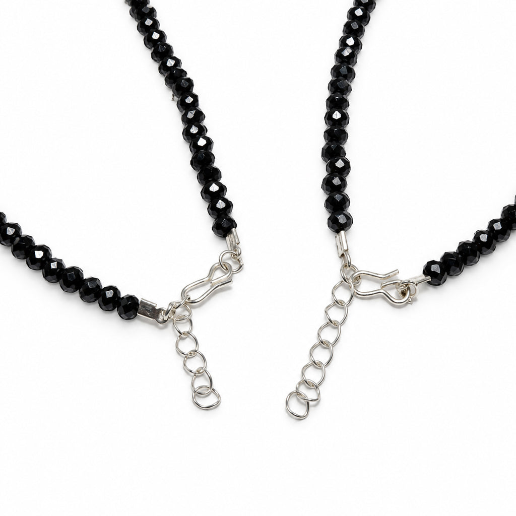 Women's Black Beaded Anklet Set with Silver-Tone Accents