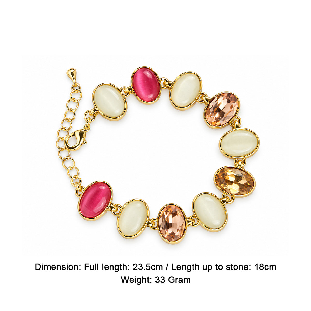 Women’s Elegant Multicolor Crystal Oval Link Bracelet