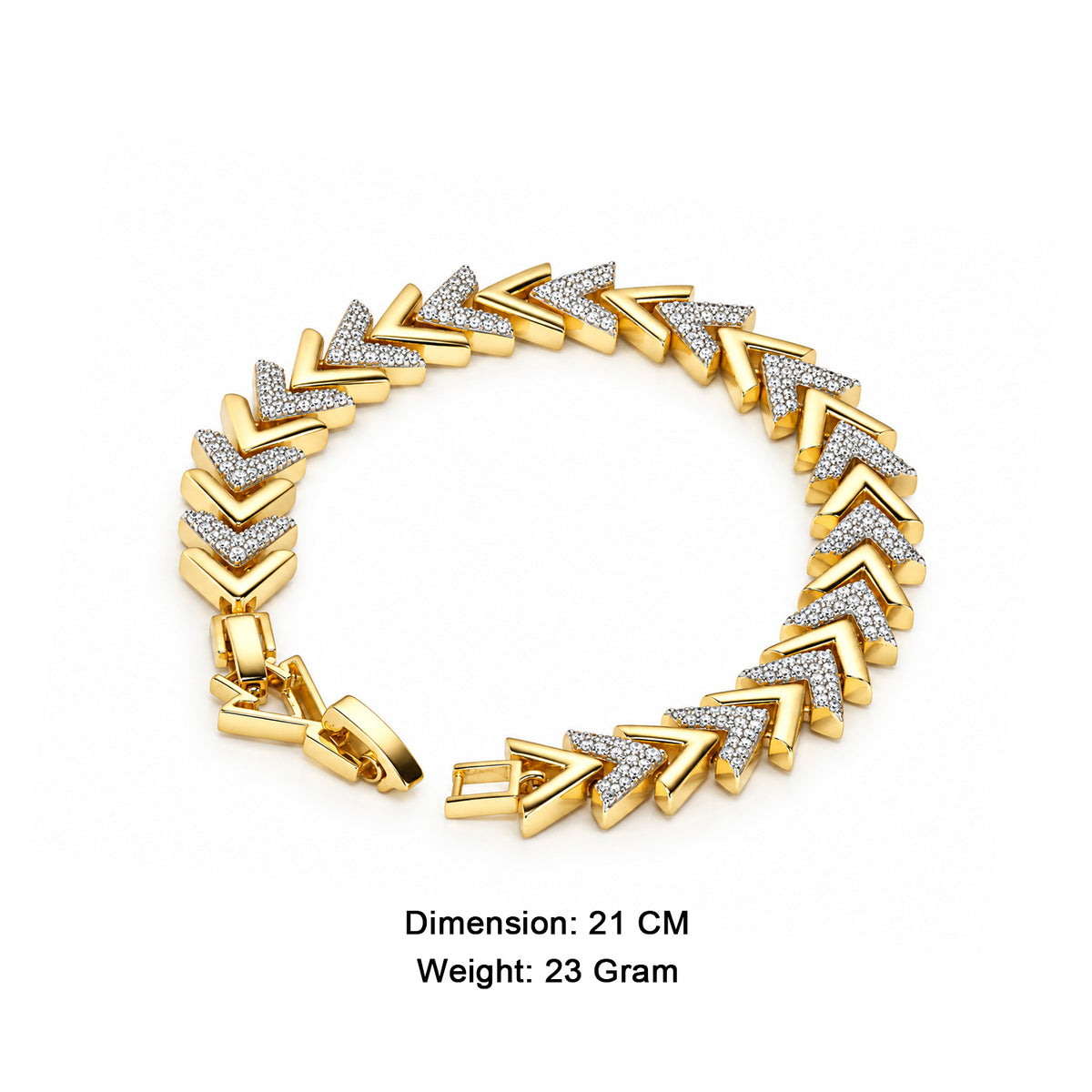 Men’s Gold-Toned CZ Studded Chevron Link Bracelet
