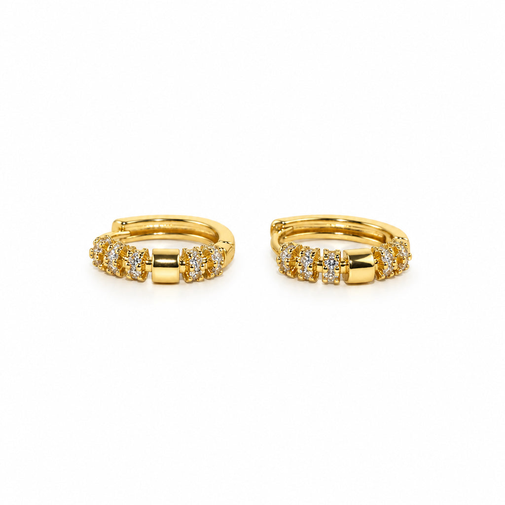 Gold-Toned Crystal Studded Geometric Huggie Hoop Earrings