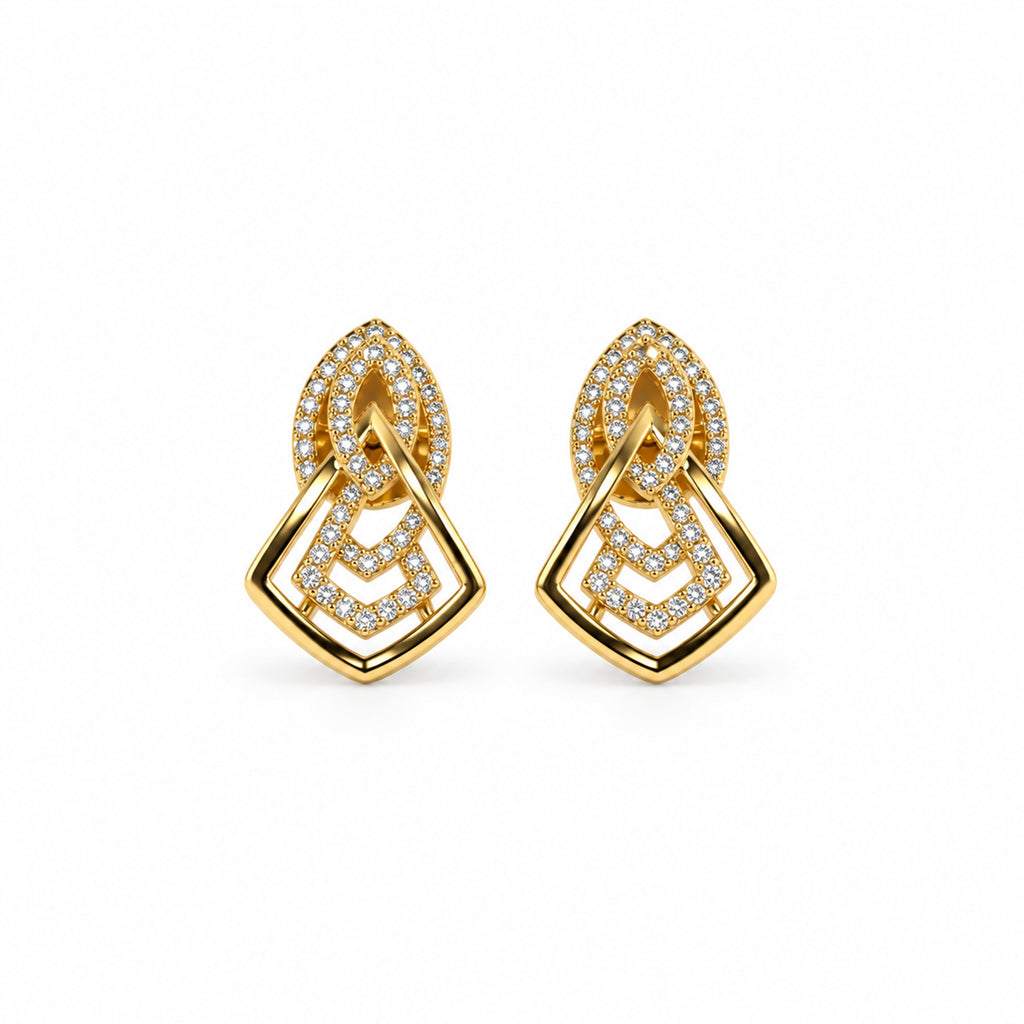 Gold-Toned Geometric Crystal-Studded Pendant & Earrings Set