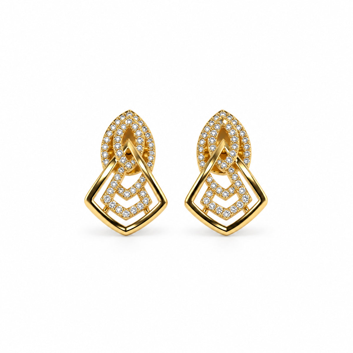 Gold-Toned Geometric Crystal-Studded Pendant & Earrings Set