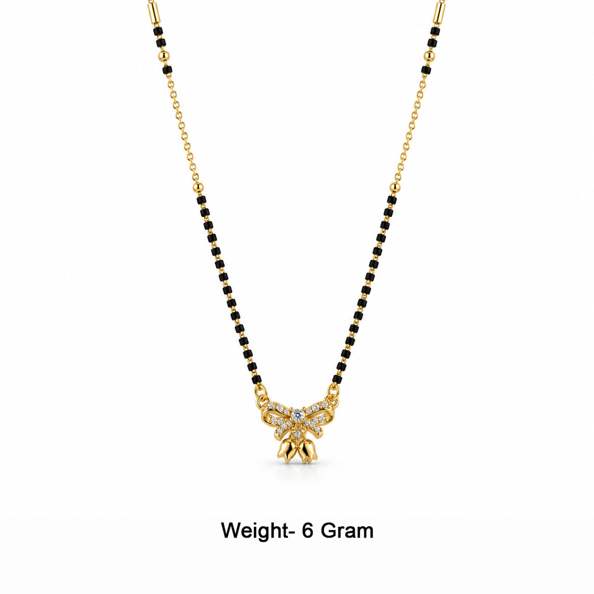 Gold-Toned Black Beaded Mangalsutra Butterfly AD