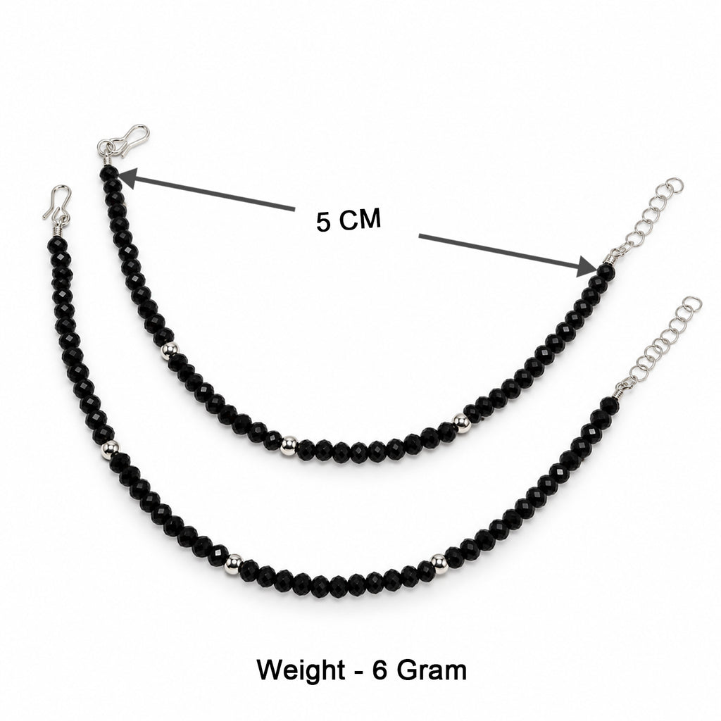 Women's Black Beaded Anklet Set with Silver-Tone Accents