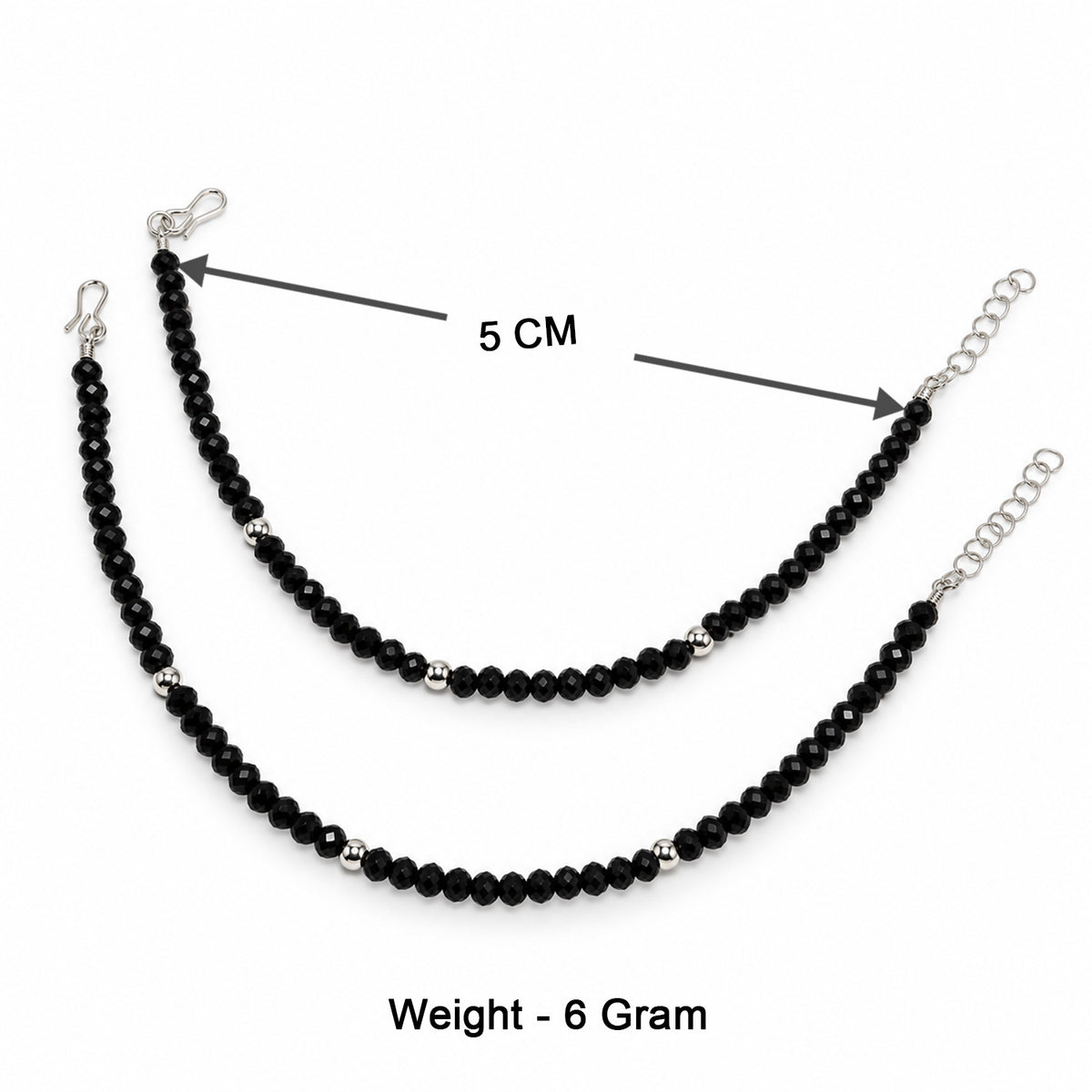 Women's Black Beaded Anklet Set with Silver-Tone Accents